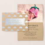 Silver Foil Clouds Baby Shower Photo Thank You Foil Card<br><div class="desc">Sweet baby shower thank you card you can personalize with a photo of your precious baby. The thank you card is printed on kraft paper with a cute cloud pattern in real silver foil with a large silver foil label reading Thank you from Baby's Name. Inside the thank you card...</div>