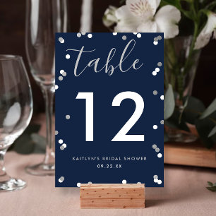Silver Foil Confetti Bridal Shower Table Number