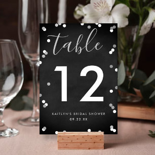 Silver Foil Confetti Bridal Shower Table Number