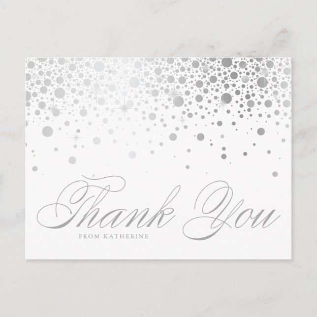 Silver Foil Confetti Dots Thank You Postcard (Front)