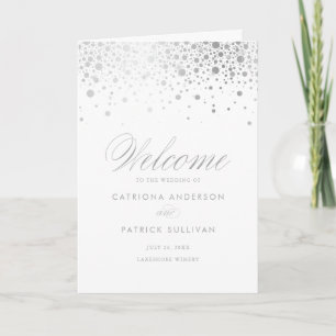 Silver Foil Confetti Dots White Wedding Booklet Program