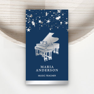 Silver Foil Confetti Grand Piano Musician Pianist Business Card