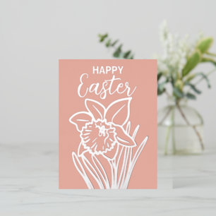 Silver Foil Daffodil Floral Happy Easter  Holiday Postcard