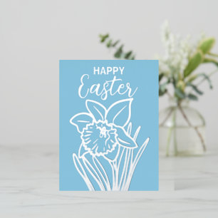 Silver Foil Daffodil Floral Happy Easter  Holiday Postcard