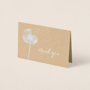 Silver Foil Dandelion Thank You on Kraft Foil Card