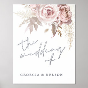 Silver Foil Dusty Rose Wedding Welcome Sign