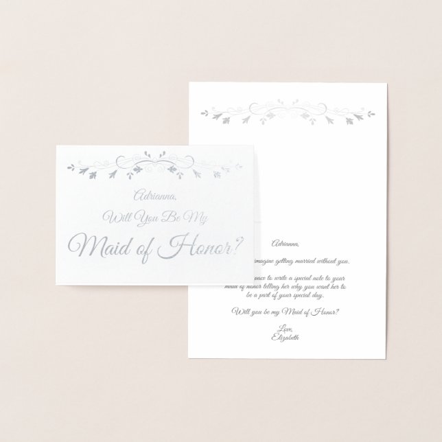 Silver Foil Elegant Maid of Honour Proposal Card (Display)