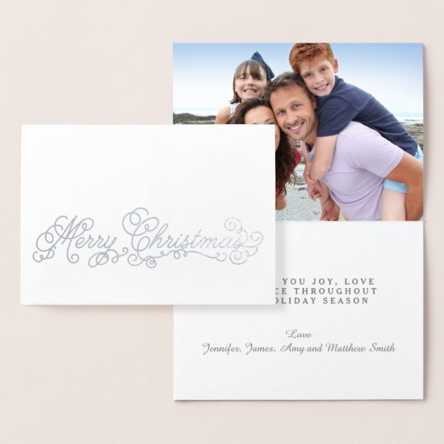 Silver Foil Elegant Script Merry Christmas Photo Card (Display)