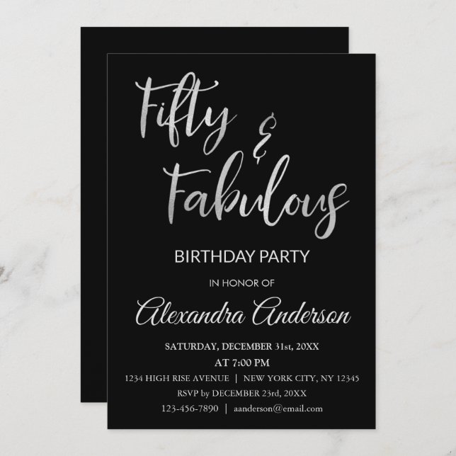 Silver Foil Fifty and Fabulous Invitation (Front/Back)