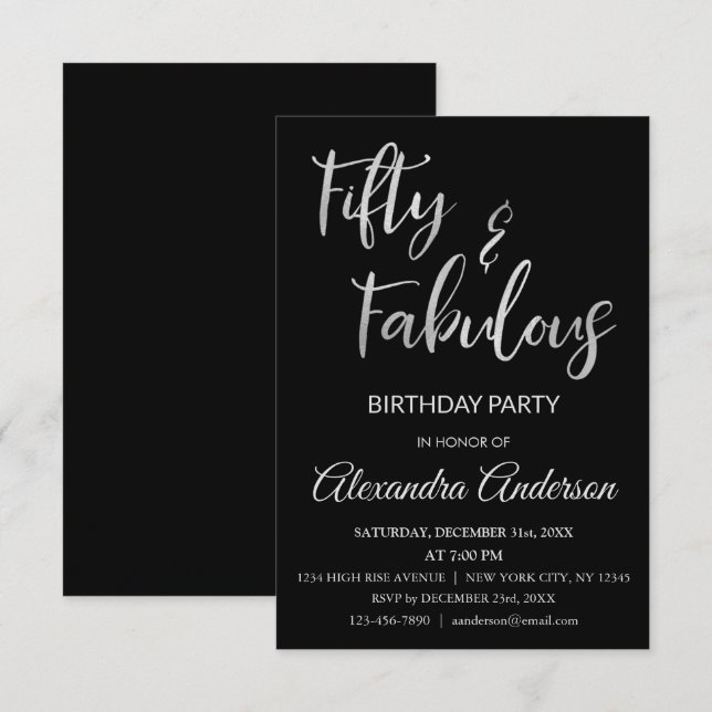 Silver Foil Fifty and Fabulous Invitation (Front/Back)