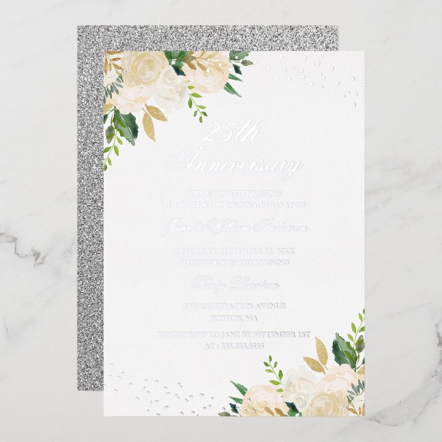 SILVER FOIL Floral 25th Anniversary (Front/Back)