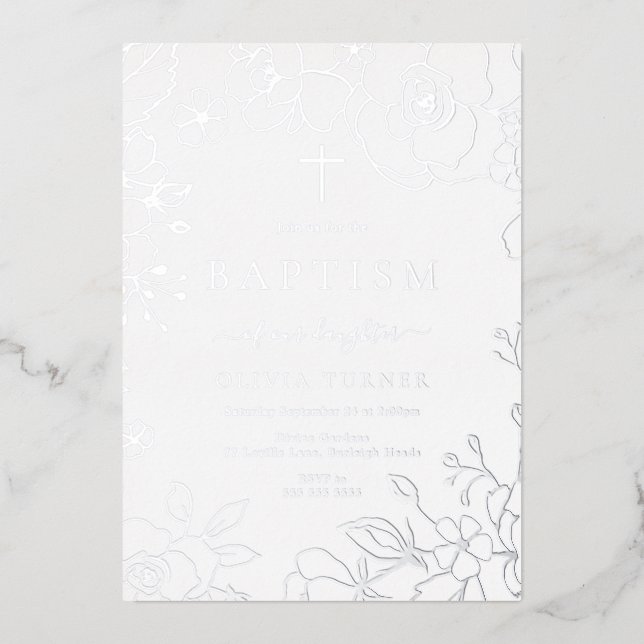 Silver Foil Floral Boy Or Girl Baptism Silver (Front)