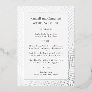 Silver Foil Geometric Border Wedding Menu Template