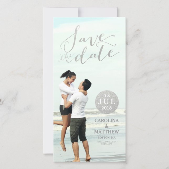 Silver Foil Glamour | Save the Date Photo Card (Front)
