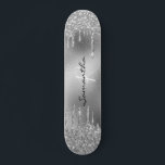Silver Foil Glitter Monogram Skateboard<br><div class="desc">This design may be personalized by choosing the customize option to add text or make other changes. If this product has the option to transfer the design to another item, please make sure to adjust the design to fit if needed. Contact me at colorflowcreations@gmail.com if you wish to have this...</div>