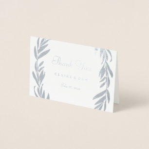 Silver Foil Grey Leaf Wreath Wedding Thank You Card