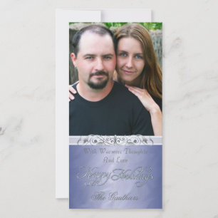 Silver Foil Happy Holiday Blue Photo Card