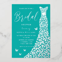 Silver Foil Heart Dress Teal Blue Bridal Shower