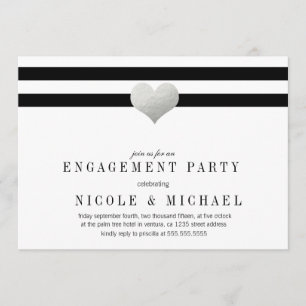 Silver Foil Heart + Stripes Engagement Party Invitation