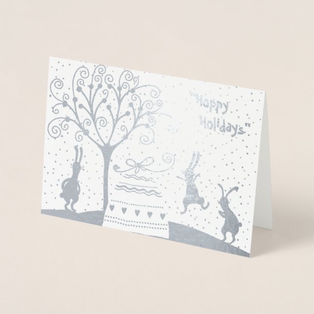 Silver Foil Hoppy Vacances Noël Carte de voeux (Devant)