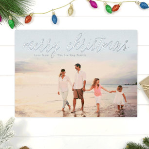 Silver Foil Joyeux Carte photo de Noël   Bleu glac