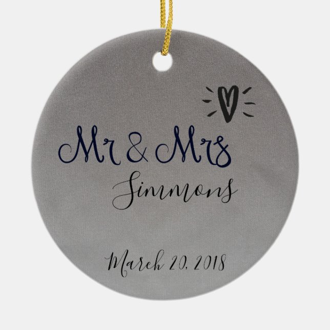 Silver Foil Just Married Mr Mrs Date Ceramic Ornament (Front)