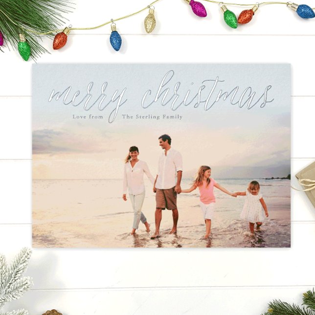 Silver Foil Merry Christmas Photo Card | Ice Blue (Creator Uploaded)