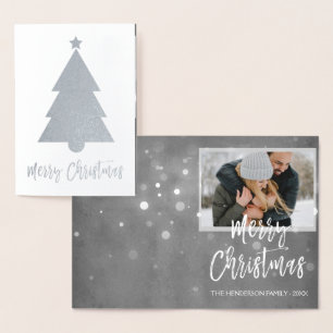 Silver Foil Merry Christmas Tree Photo Card