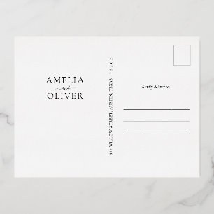 Silver Foil Modern Minimalist Black Wedding RSVP Holiday Postcard
