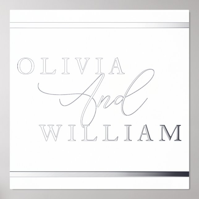 Silver Foil Names Wedding Engagement Anniversary Foil Prints (Front)