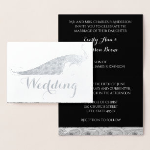 Silver Foil Peacock Typographie Mariage Invitation