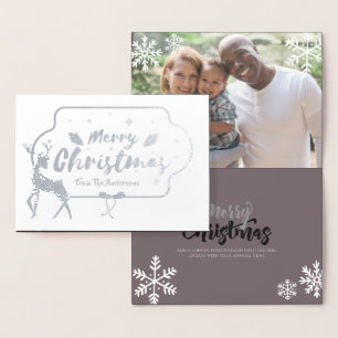 SILVER FOIL PHOTO Christmas Stag Personalized Card