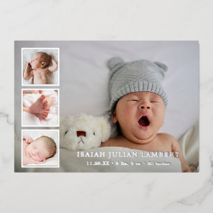 Silver Foil Photo Collage Faire-part de naissance 