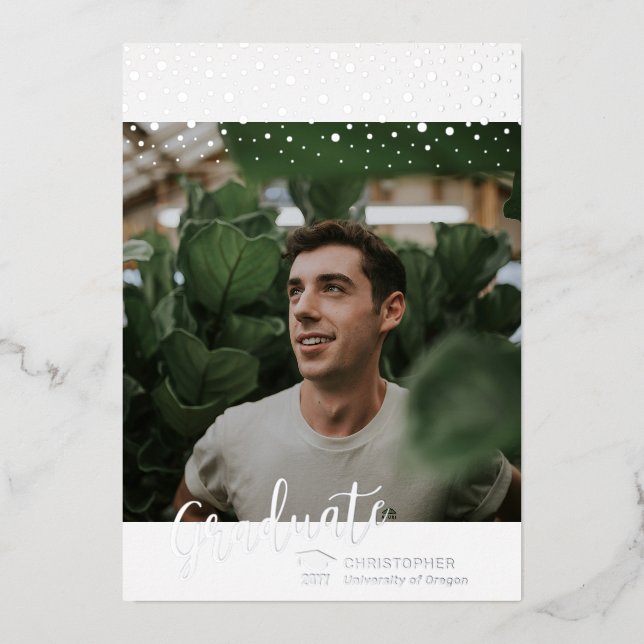 Silver Foil Photo Graduation Announcement Card (Front)