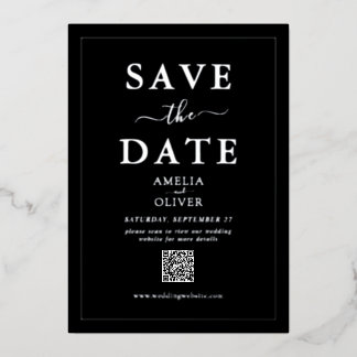 Silver Foil QR Code black Wedding Save the Date