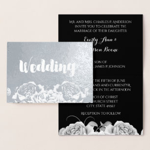 Silver Foil Rose Typography Wedding Invitations