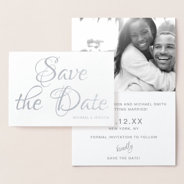 Silver Foil Save the Date with Photo Foil Card (Display)