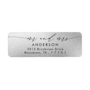 Silver Foil Script Chic Mr & Mrs Adresse de retour