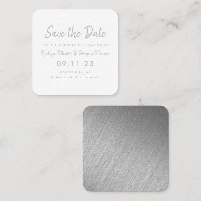 Silver Foil & Script Enregistrer La Carte Date (Devant / Derrière)