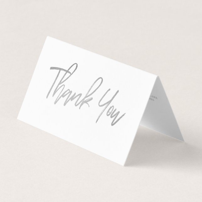 Silver Foil Script Logo Business Thank You Card (Front)