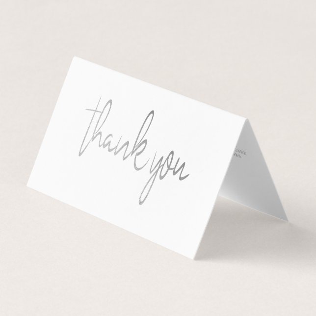 Silver Foil Script Logo Business Thank You Card (Front)