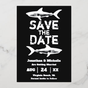 Silver Foil Shark Beach Wedding Save the Date
