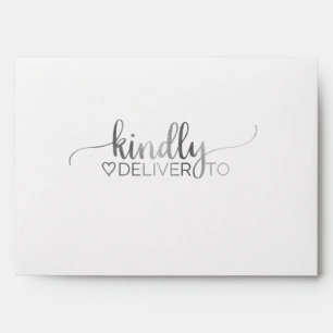 Silver Foil Simple Calligraphy Grey Lined Wedding Envelopes