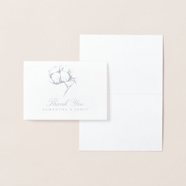 Silver Foil Single Cotton Boll Plant Etch Wedding Card (Display)
