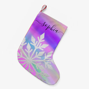 Silver Foil Snowflake Custom Script Name Unicorn Small Christmas Stocking