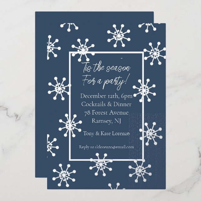 Silver Foil Snowflakes Holiday Party Invitation  (Front/Back)