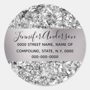 Silver foil sparkle aluminium shimmer shine classic round sticker