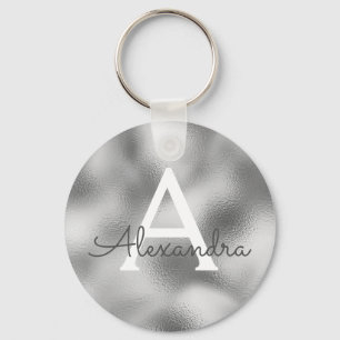 Silver Foil & Sparkle Monogram Keychain