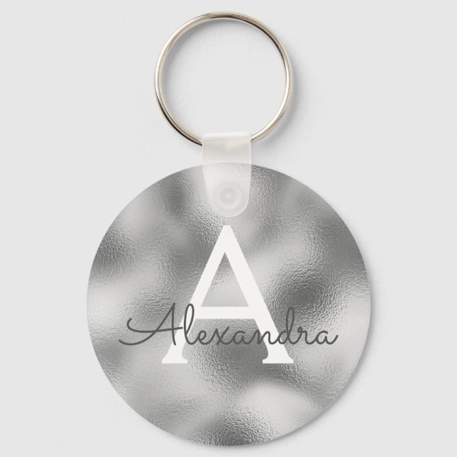 Silver Foil & Sparkle Monogram Keychain (Front)