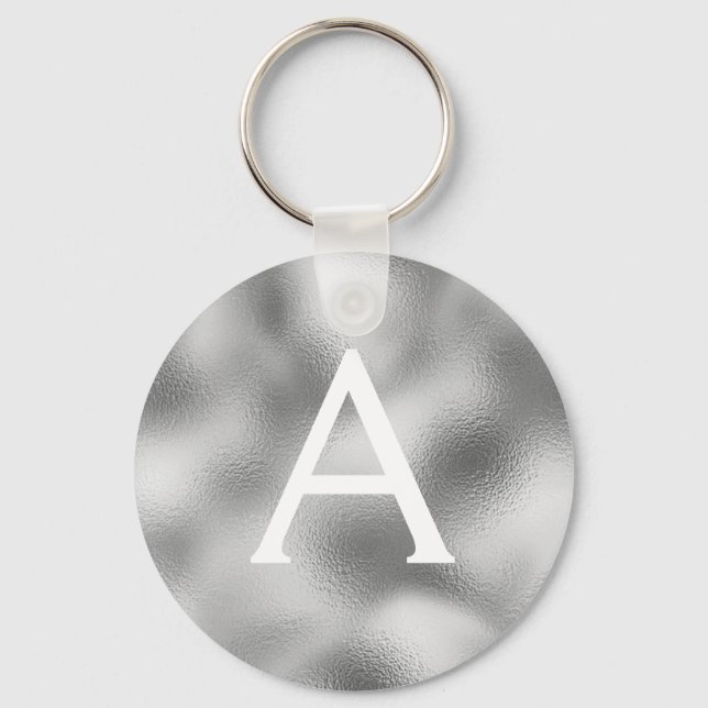 Silver Foil & Sparkle Monogram Keychain (Front)